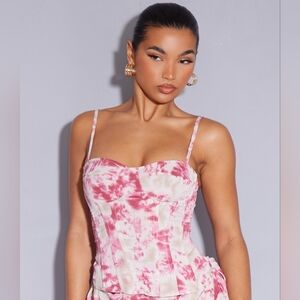 NWT Pretty Little Thing Fuchsia Tie Dye Print Structured Corset Top